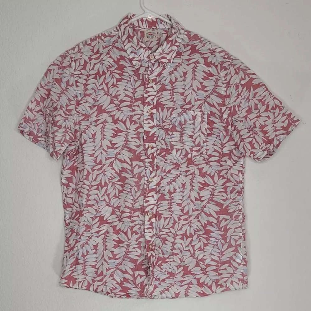 Faherty Short Sleeve Stretch Playa Shirt Button Down Leaf Print Size L Mens